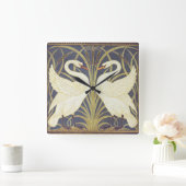 Walter Crane Swan, Rush en Iris Art Nouveau Vierkante Klok (Huis)
