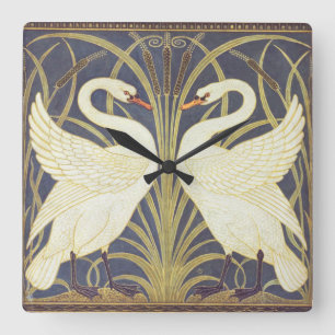 Walter Crane Swan, Rush en Iris Art Nouveau Vierkante Klok