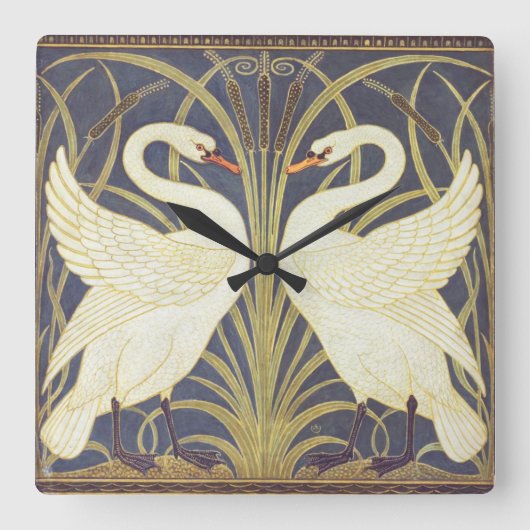 Walter Crane Swan, Rush en Iris Art Nouveau Vierkante Klok (Voorkant)