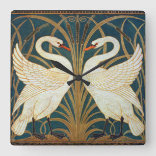 Walter Crane Swan, Rush en Iris Art Nouveau Vierkante Klok