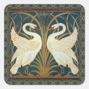 Walter Crane Swan, Rush en Iris Art Nouveau Vierkante Sticker
