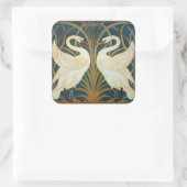 Walter Crane Swan, Rush en Iris Art Nouveau Vierkante Sticker (Tas)