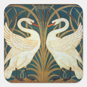 Walter Crane Swan, Rush en Iris Art Nouveau Vierkante Sticker