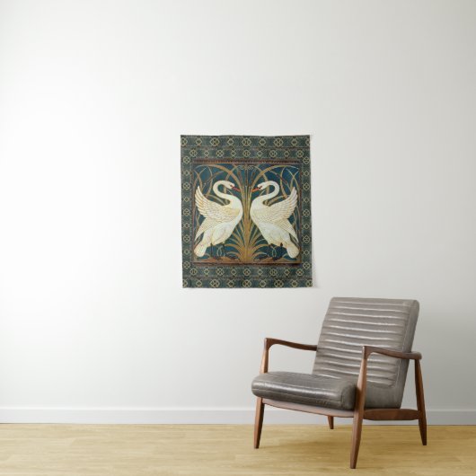 Walter Crane Swan, Rush en Iris Art Nouveau Wandkleed (In situ)