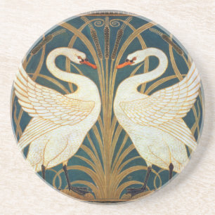 Walter Crane Swan, Rush en Iris Art Nouveau Zandsteen Onderzetter