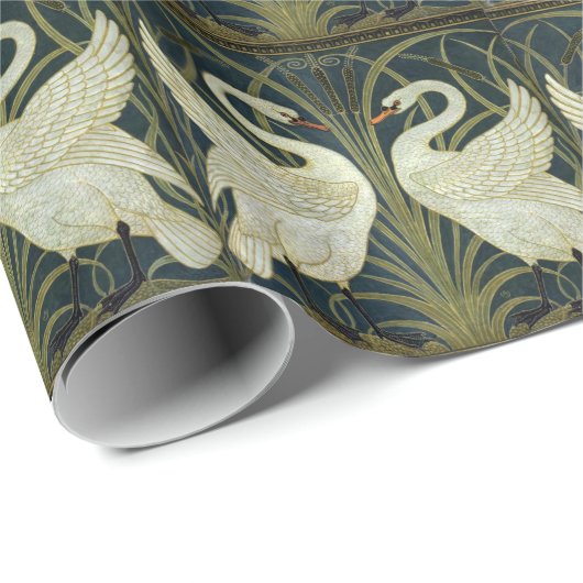 Walter Crane Swan & Rush en Iris Victoriaans Cadeaupapier (Rol Hoek)