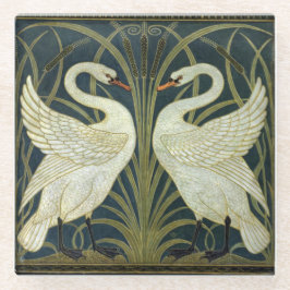 Walter Crane Swan & Rush en Iris Victoriaans Glazen Onderzetter