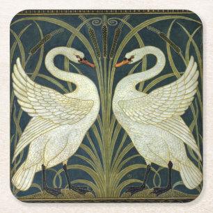 Walter Crane Swan & Rush en Iris Victoriaans  Kartonnen Onderzetters