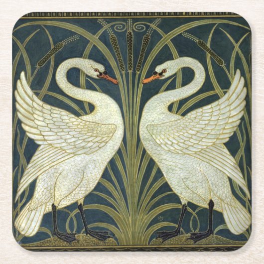 Walter Crane Swan & Rush en Iris Victoriaans Kartonnen Onderzetters (Voorkant)