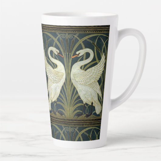 Walter Crane Swan & Rush en Iris Victoriaans  Latte Mok (Rechts)