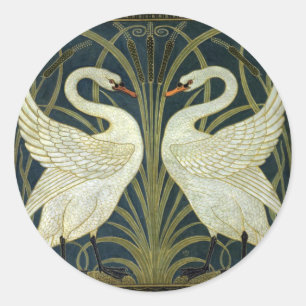 Walter Crane Swan & Rush en Iris Victoriaans  Ronde Sticker