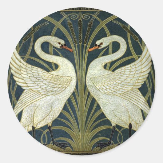 Walter Crane Swan & Rush en Iris Victoriaans Ronde Sticker (Voorkant)