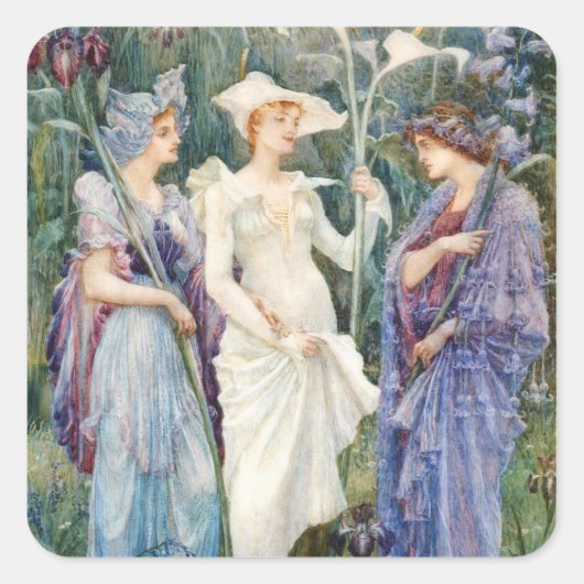 Walter Crane: Tekenen van de lente Vierkante Sticker (Voorkant)