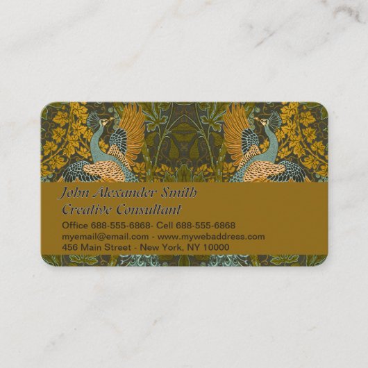 Walter Crane  vijg en pauw patroon Visitekaartje (Voorkant)