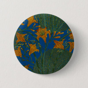 Walter Crane Vintage Daglelie Bloempatroon Ronde Button 5,7 Cm