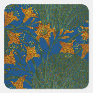 Walter Crane Vintage Daglelie Bloempatroon Vierkante Sticker