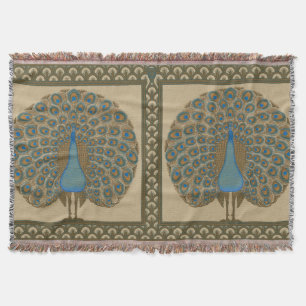 Walter Crane Vintage Goud Blauwe Pauw Kunst Deken