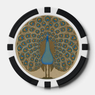 Walter Crane Vintage Goud Blauwe Pauw Kunst Poker Chips