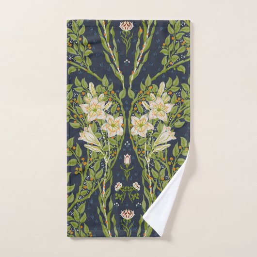 Walter Crane Vintage Navy Wit Leliepatroon Bad Handdoek (Handdoek)