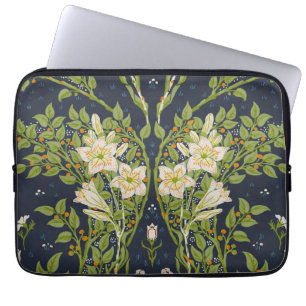 Walter Crane Vintage Navy Wit Leliepatroon Laptop Sleeve