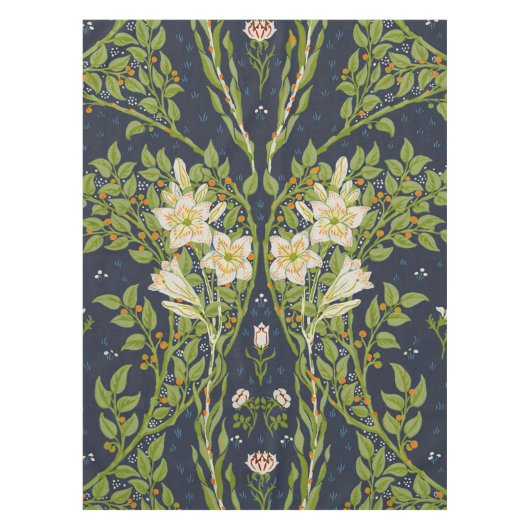 Walter Crane Vintage Navy Wit Leliepatroon Tafelkleed (Voorkant)