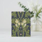 Walter Crane Vintage Navy Wit Lily Patroon Briefkaart (Staand voorkant)