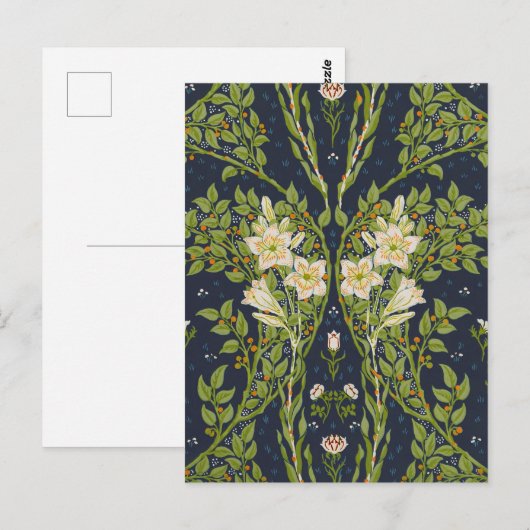Walter Crane Vintage Navy Wit Lily Patroon Briefkaart (Voorkant / Achterkant)