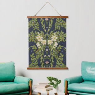 Walter Crane Vintage Navy Wit Lily Patroon Hangend Wandkleed