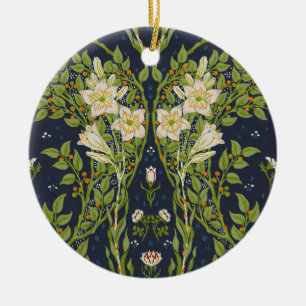 Walter Crane Vintage Navy Wit Lily Patroon Keramisch Ornament