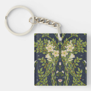 Walter Crane Vintage Navy Wit Lily Patroon Sleutelhanger