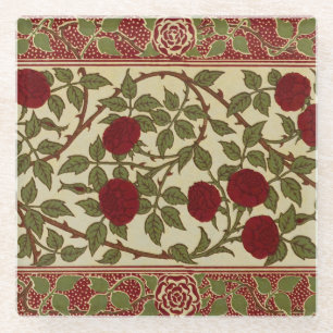 Walter Crane Vintage Rosamund Rode Roos Bloemkunst Glazen Onderzetter