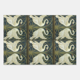 Walter Crane Zwaan & Biezen en Iris Victoriaans  Inpakpapier Vel