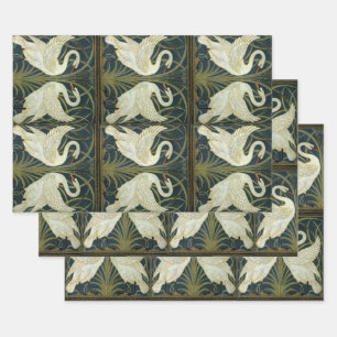 Walter Crane Zwaan & Biezen en Iris Victoriaans  Inpakpapier Vel