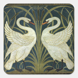 Walter Crane Zwaan & Biezen en Iris Victoriaans  Vierkante Sticker