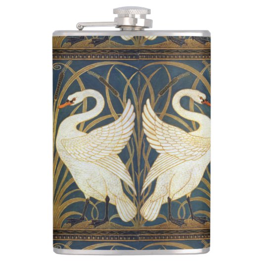 Walter Crane - Zwaan, Rush en Iris Art Nouveau Heupfles (Voorkant)