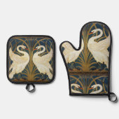Walter Crane - Zwaan, Rush en Iris Art Nouveau Ovenwant & Pannenlap Set (Voorkant)
