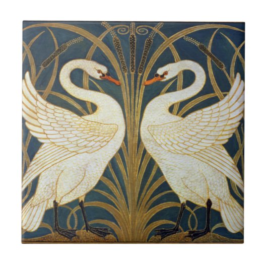 Walter Crane - Zwaan, Rush en Iris Art Nouveau Tegeltje (Voorkant)