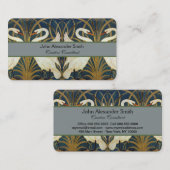 Walter Crane - Zwaan, Rush en Iris Art Nouveau Visitekaartje (Voorkant / Achterkant)