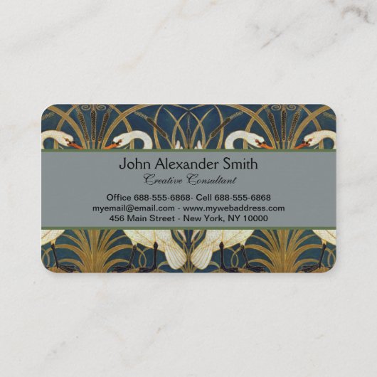 Walter Crane - Zwaan, Rush en Iris Art Nouveau Visitekaartje (Achterkant)