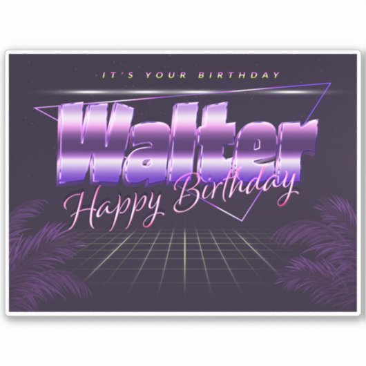 Walter Name Vorname lila retro Sticker Geburtstag (Voorkant)