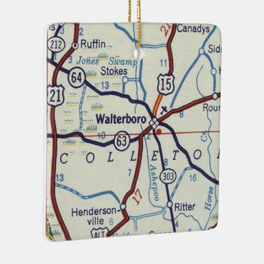 Waltersboro South Carolina Map Keramisch Ornament (Rechts)