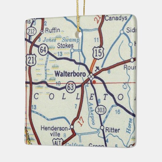 Waltersboro South Carolina Map Keramisch Ornament (Links)
