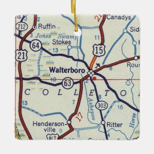 Waltersboro South Carolina Map Keramisch Ornament (Voorkant)