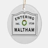 Waltham, MA Holiday Wreath Ceramic Ornament (Links)