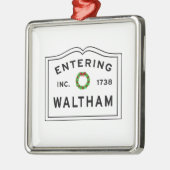 Waltham, MA Holiday Wreath Ceramic Ornament (Links)