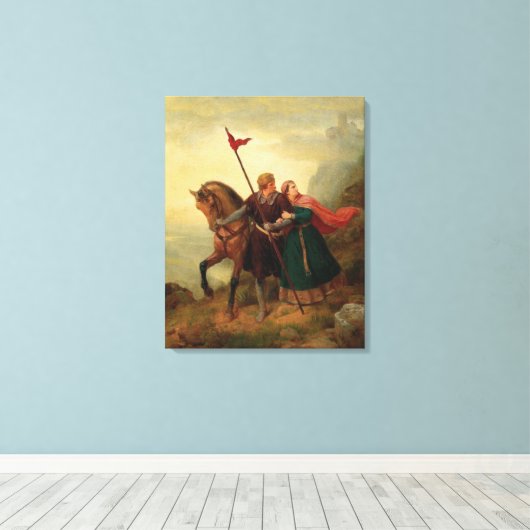 Walther en Hildegund op de vlucht met hun paard Canvas Afdruk (Insitu (Houten vloer))