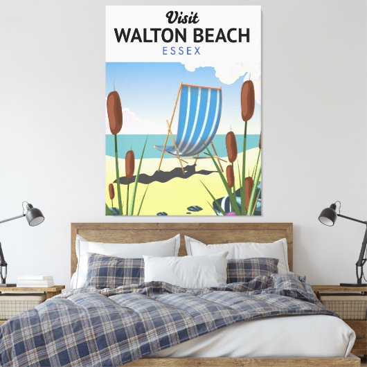 Walton Beach, Essex Seaside reisposter Canvas Afdruk (Insitu (Slaapkamer))