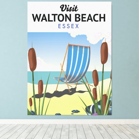 Walton Beach, Essex Seaside reisposter Canvas Afdruk (Insitu (Houten vloer))