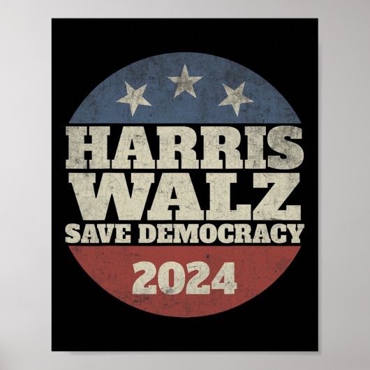 Waltz 2024 Save Democracy Shirt Retro Button Verko Poster (Voorkant)
