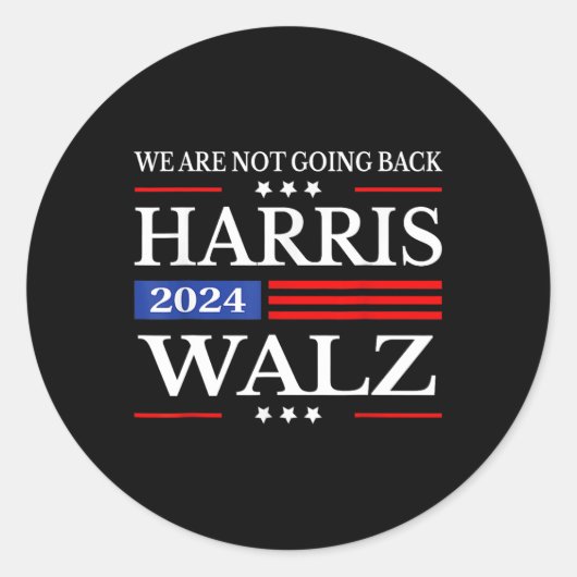 Waltz 2024 We gaan niet terug Kamala Harris 2024 Ronde Sticker (Voorkant)
